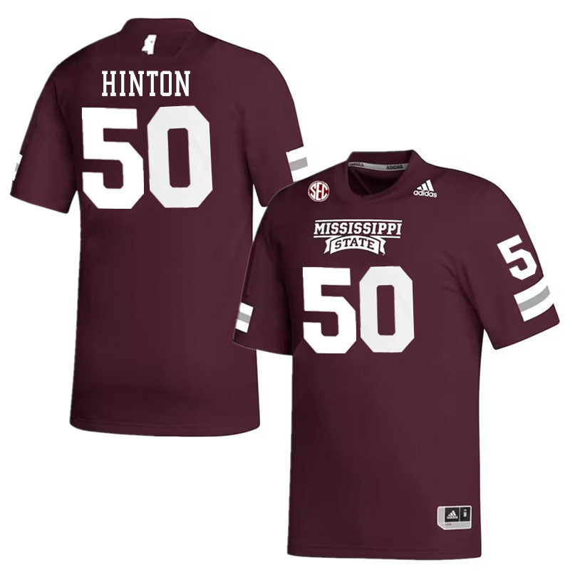 Men #50 TB Hinton Mississippi State Bulldogs College Football Jerseys Stitched-Maroon